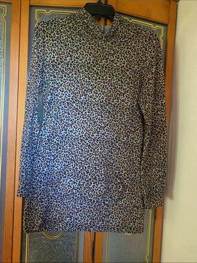 Leopard Print Long Sleeve Tunic - Gray, brown & Black